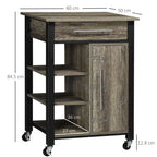 kitchen trolley spirits with wheels, chipped wood, 60x50x84.5cm, brown - Borgè