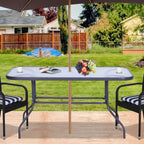 Garden Table with Umbrella Hole, Outdoor Furniture in Metal and Glass 140x80x70cm Grey - Borge' Group Limited