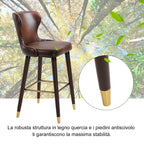 Set 2 high bar stools padded in brown and gold industrial style - Borgè