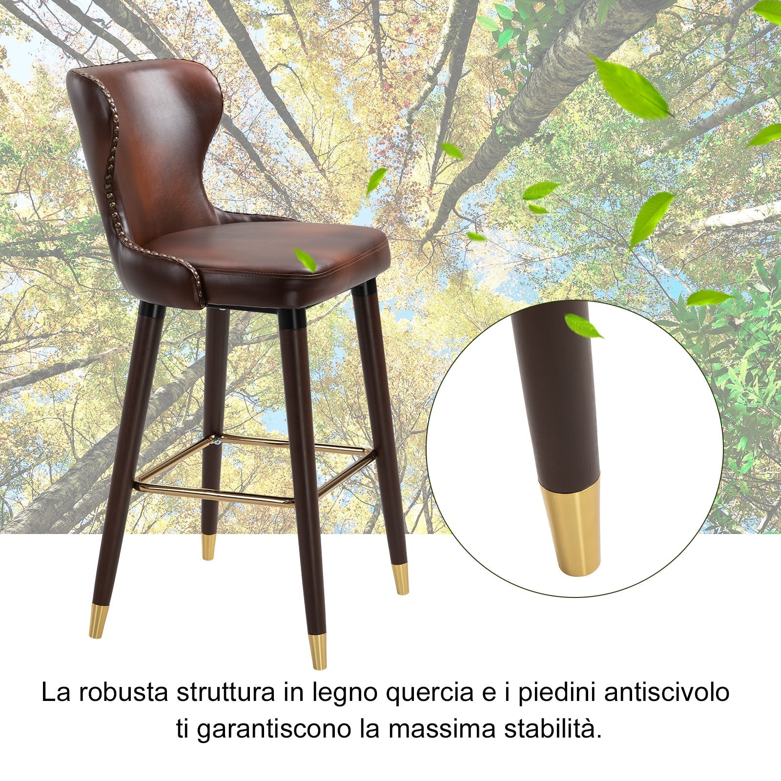 Set 2 high bar stools padded in brown and gold industrial style - Borgè