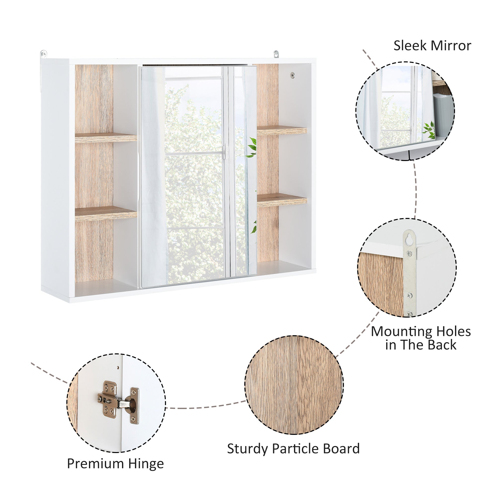 Homcom cabinet with mdf mirror and chipboard with 3 side shelves and internal adjustable shelf, 60x14.5x49.4 cm - Borgè