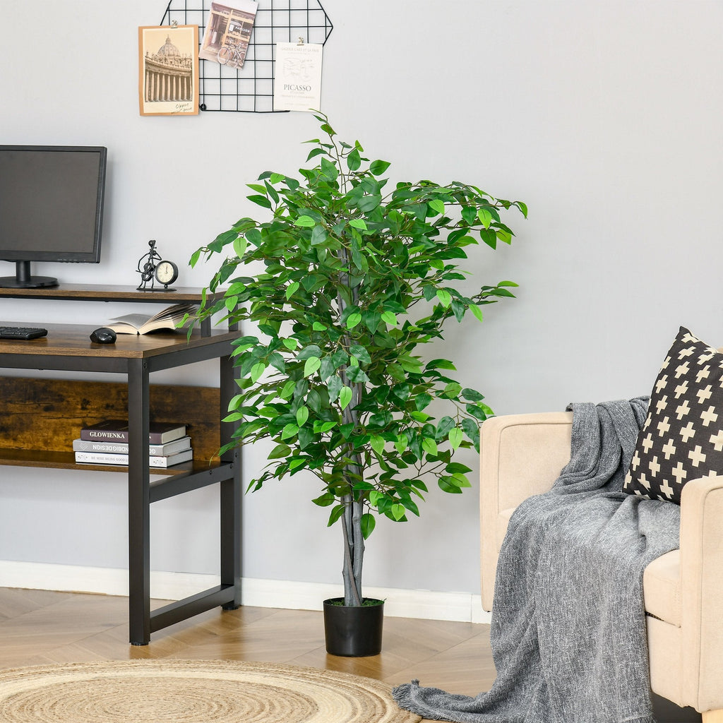 Ficus Artificial plant 135cm tall with internal and outdoor vase - green - Borgè