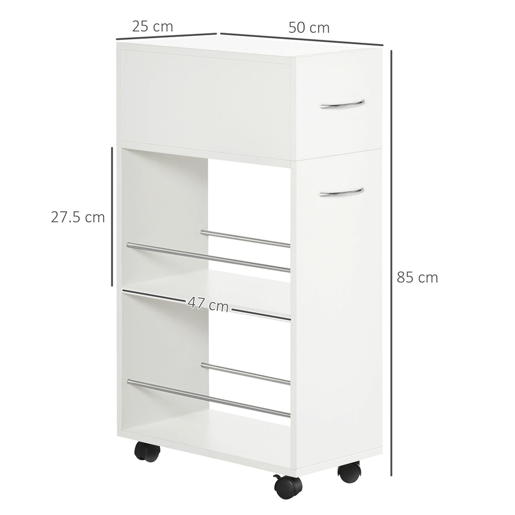 kitchen trolley in chipboard and stainless steel with 2 open shelves, removable drawer and parapetti, 25x50x85 cm - Borgè