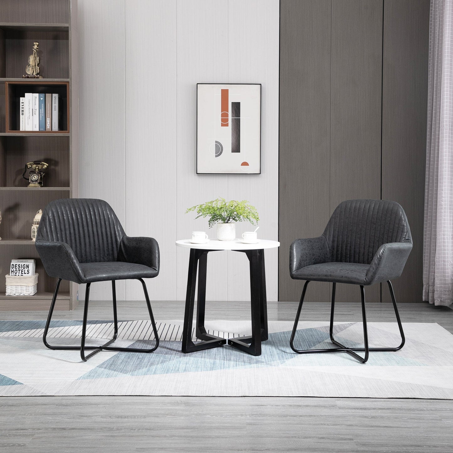 Set 2 Modern Chairs For Dining Room, Kitchen or Living Room, Padded Chairs in Black Similpelle 60x56.5x85cm - Borgè