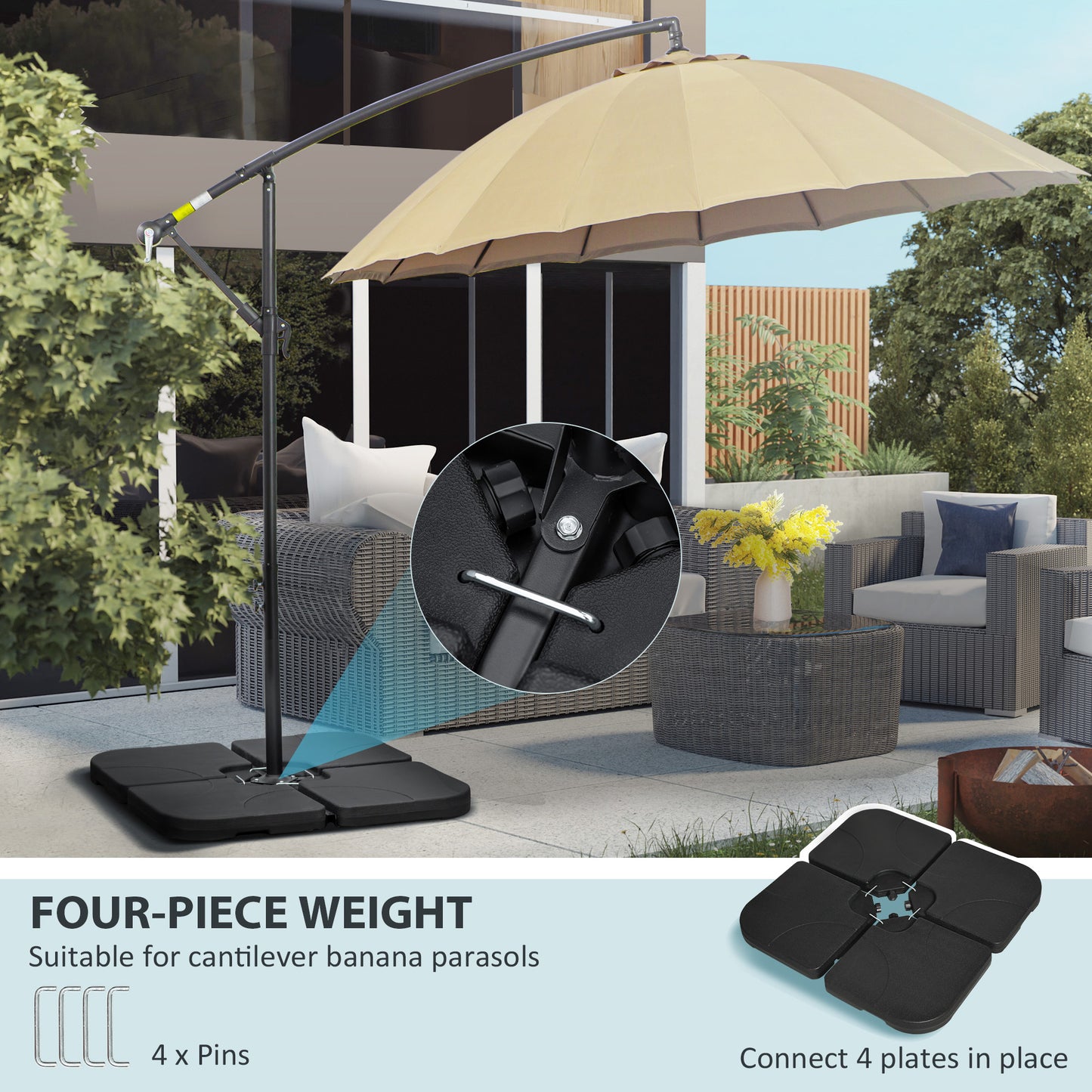 Outsunny base for umbrella 4 set 4 pieces in HDPE filled with water or sand, 104x104x7.5 cm, black - Borgè