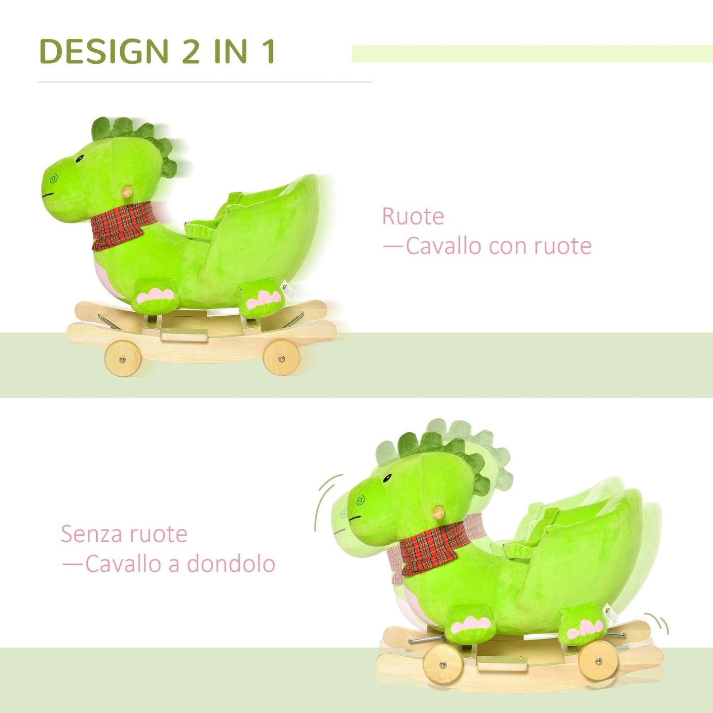 Green Rocking Dragon with Wheels| 2-3 Years