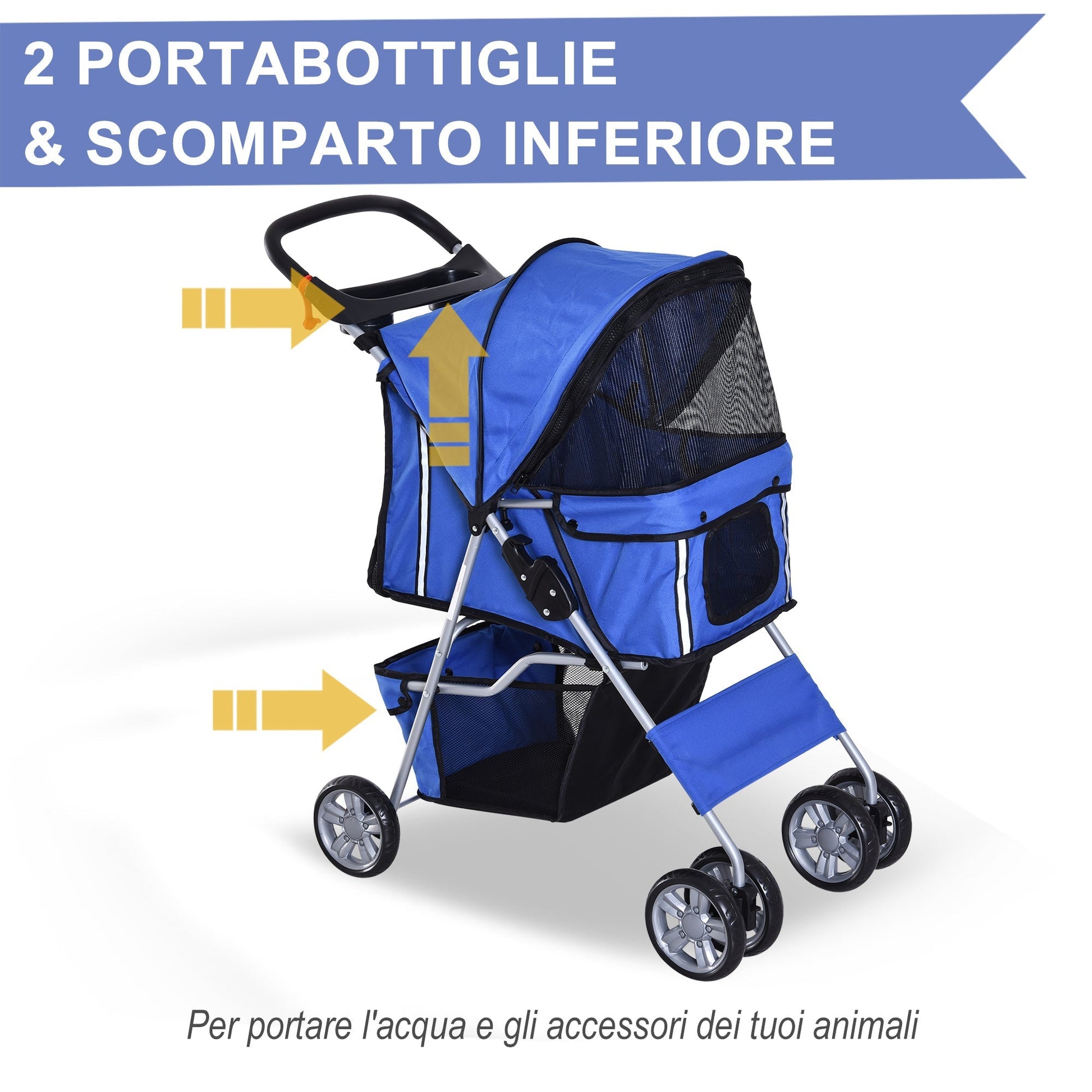 Pawhut Folding Dog Stroller in Fabric with Basket and Portabicchieri, 75x45x97cm - Blue - Borgè