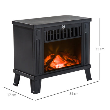 Modern Floor Standing Electric Fireplace Power 600W/1200W with Flame Effect 34 x 17 x 31cm Black - Borgè