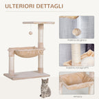 Pawhut Torre for cats max 3.6kg with hammock and hanging ball, in wood and plush, 50x36x70 cm, beige - Borgè