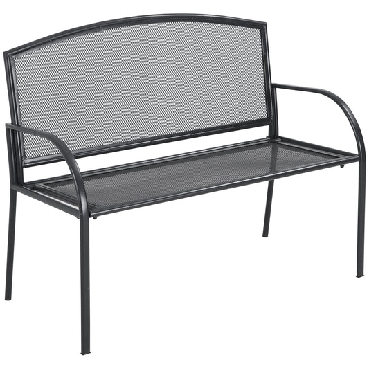 Outsunny Garden bench 2 seats in steel with armrests, 110.5x53.5x89cm, Grey - Borgè