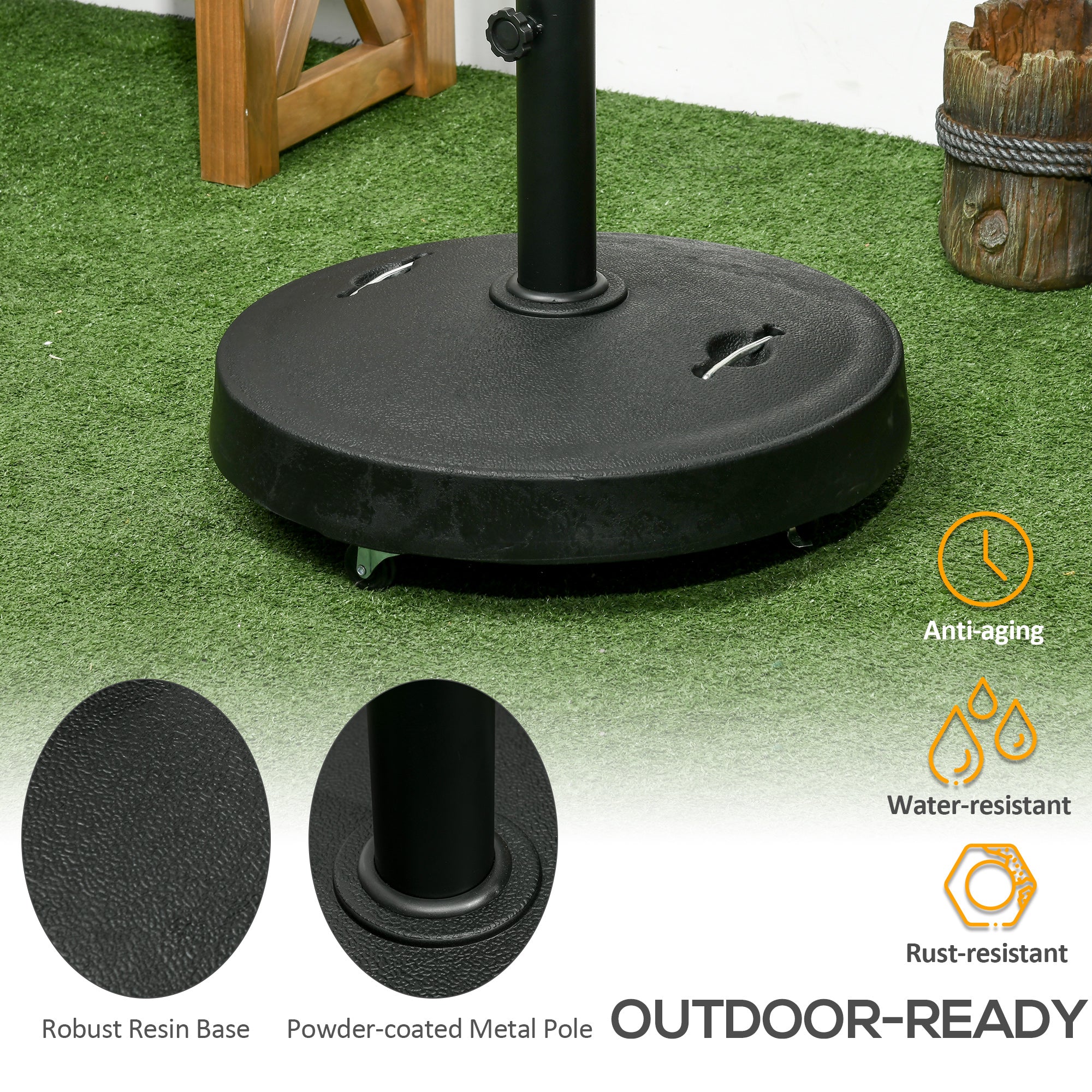 Outsunny base for 23.5kg umbrella with 2 crank and wheels, resin and steel, Ã˜53x41 cm, black - Borgè