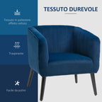 Homcom Modern Armchair Nordic style Cover Velvet and Legs in Wooden, Blue - Borgè