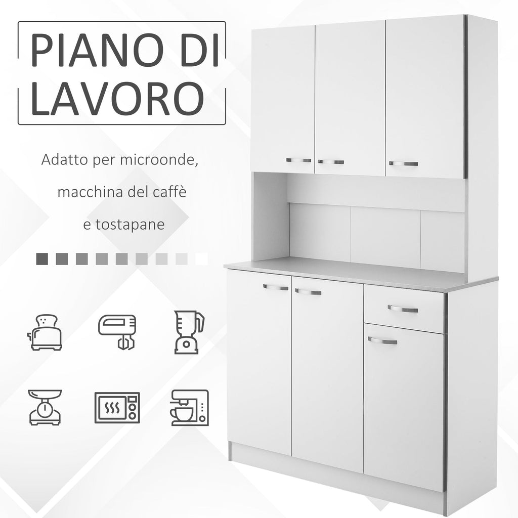 Homcom - Wardrobe with wooden kitchen wall units 101 x 39 x 180cm white - Borgè