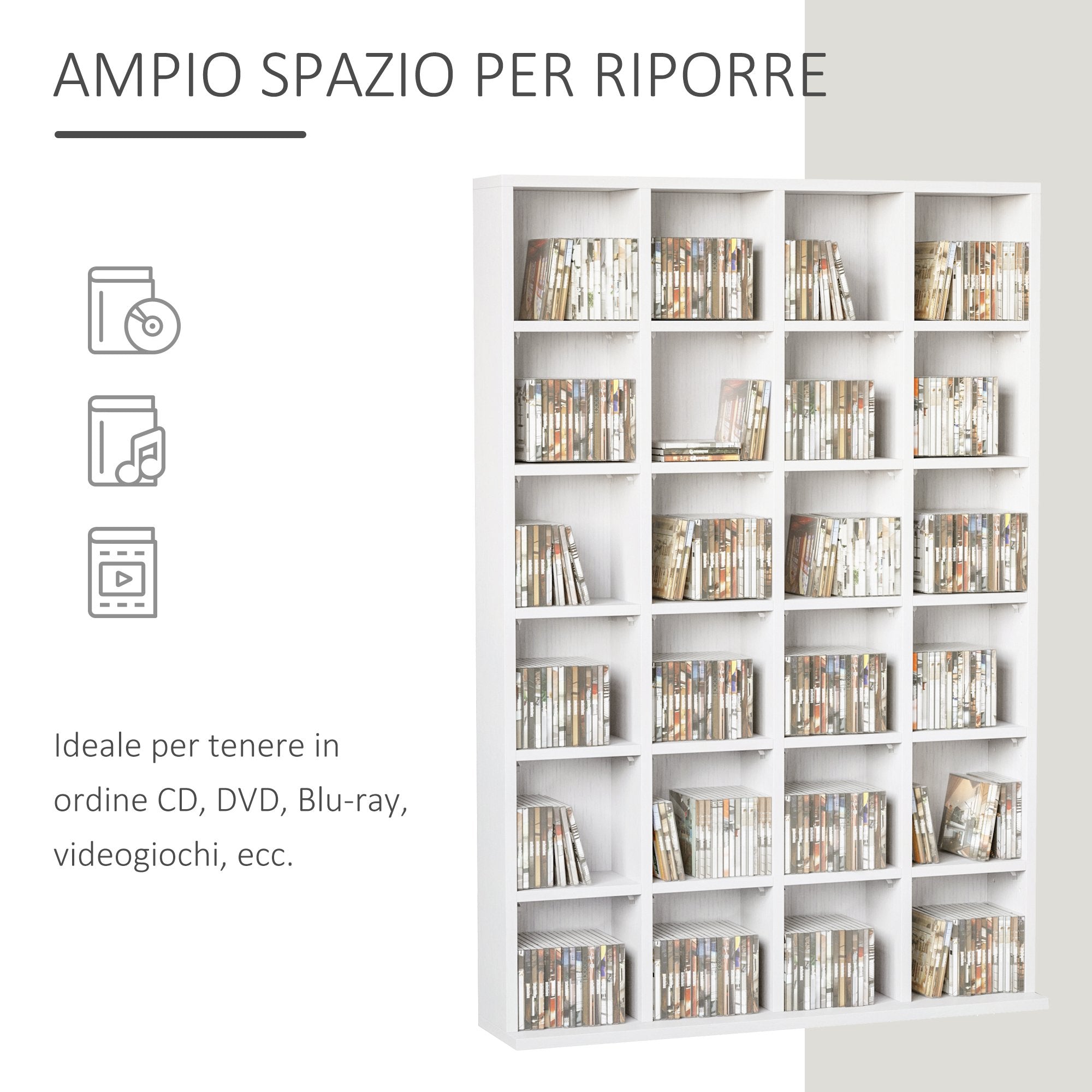 Mobile Wooden Library 24 compartments, white, 130.5x89x20cm - Borgè