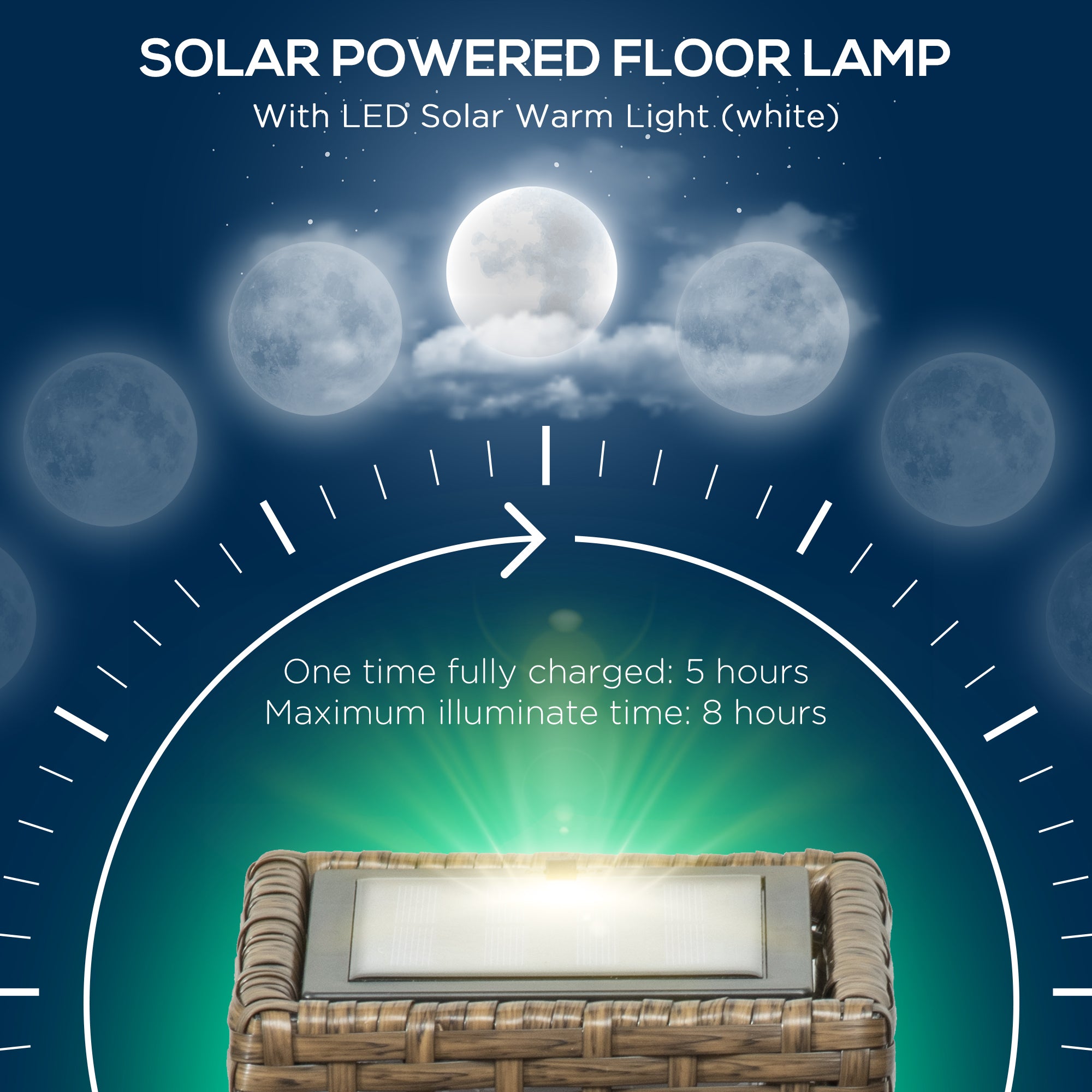 Outsunny Garden Solar Lamp with charging panel, steel and rattan, 15.5x15.5x69 cm, black and brown - Borgè