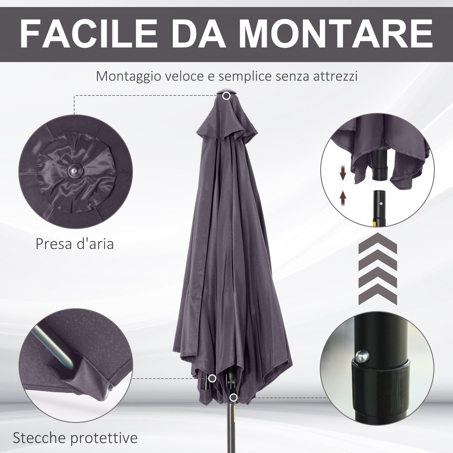 Outsunny inclinable garden umbrella, crank open, φ2.7x2.35m Grey - Borgè