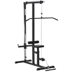 Fitness Pull Down Station for gym in the house with bench and adjustable cable - black - Borge' Group Limited