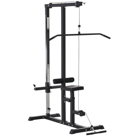 Fitness Pull Down Station for gym in the house with bench and adjustable cable - black - Borgè