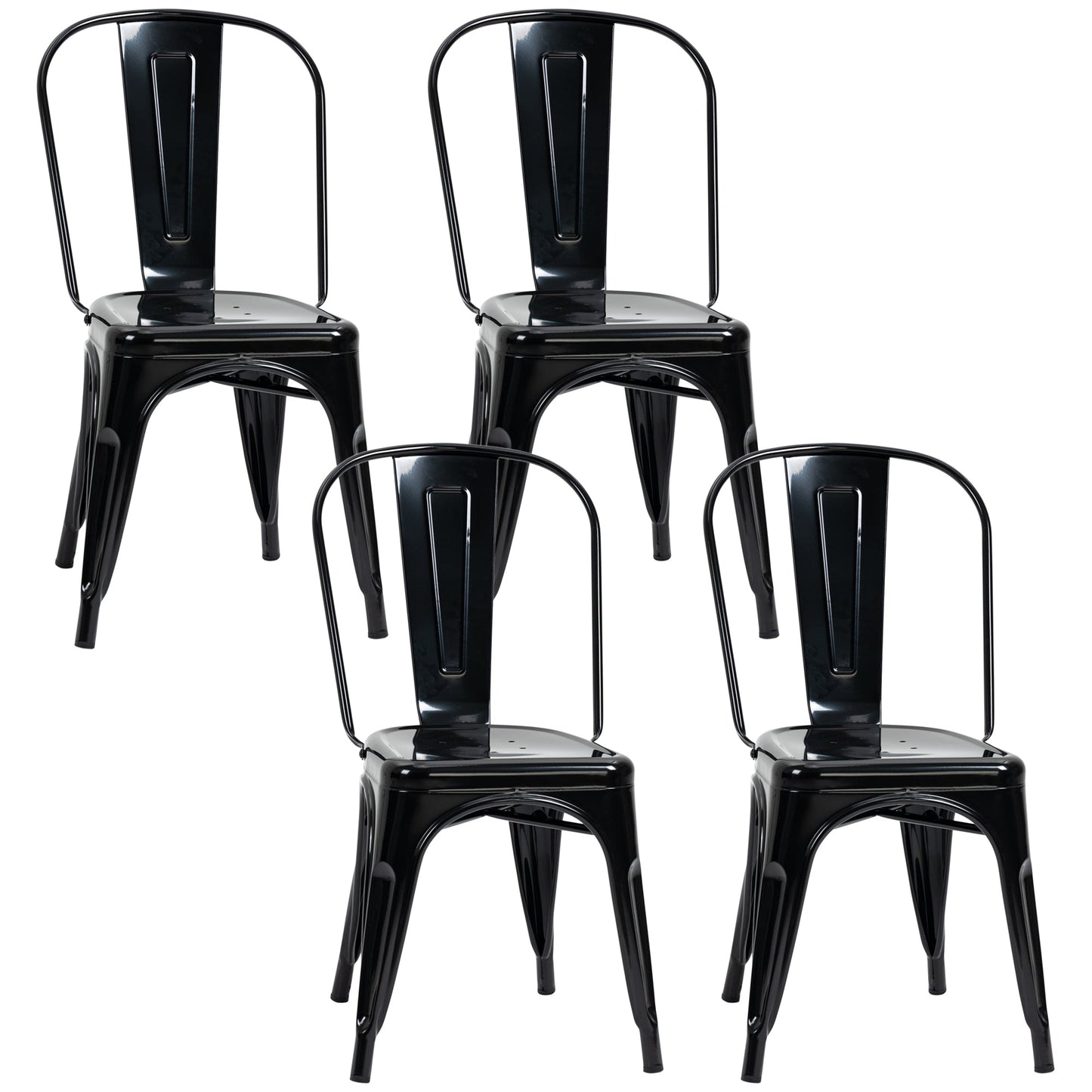 Homcom sets of 4 stainless steel industrial style kitchen chairs, 53x45x85cm, black - Borgè