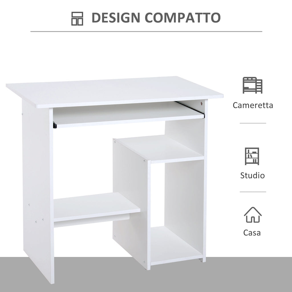 compact desk with shelves and shelf removable wooden keyboard, 80x45x75cm, white - Borgè