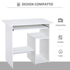 compact desk with shelves and shelf removable wooden keyboard, 80x45x75cm, white - Borgè