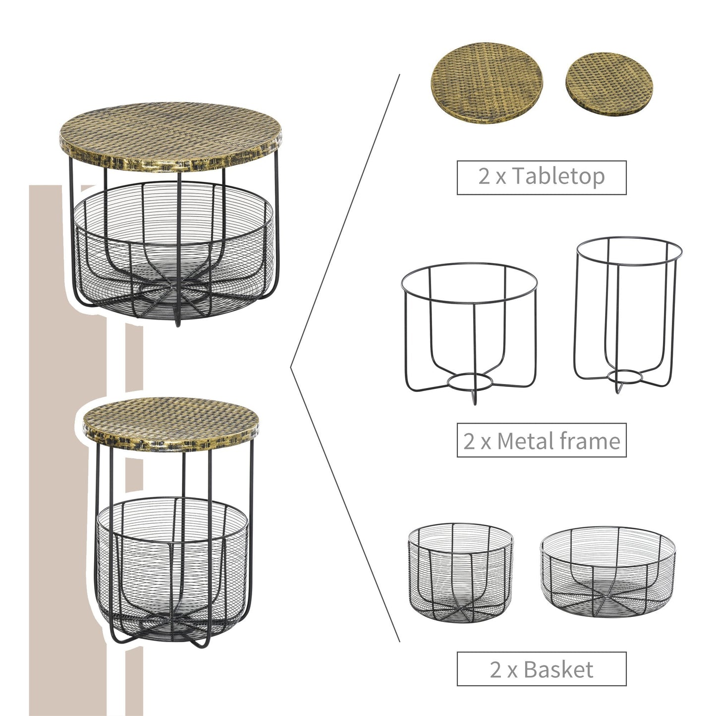 PERLINI | Set of 2 Small Garden Tables with Storage - Borgè