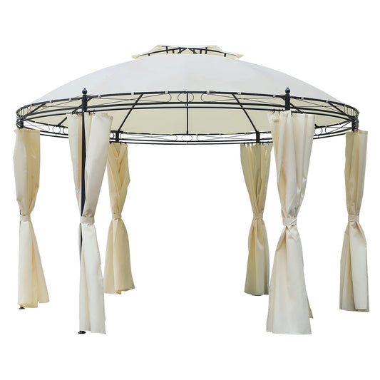 Outsunny round garden gazebo with double roof, straps and curtains, Ø350x275cm, white - Borgè