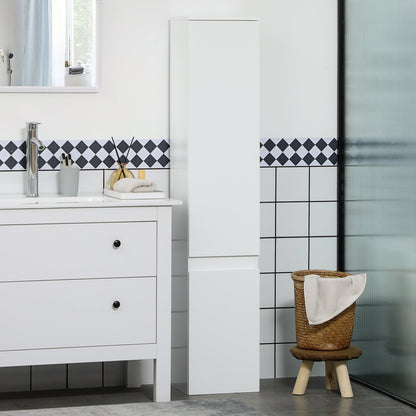 Kleankin bathroom cabinet with 5 adjustable shelves, doors without handles 30x28x152.5cm, white - Borgè