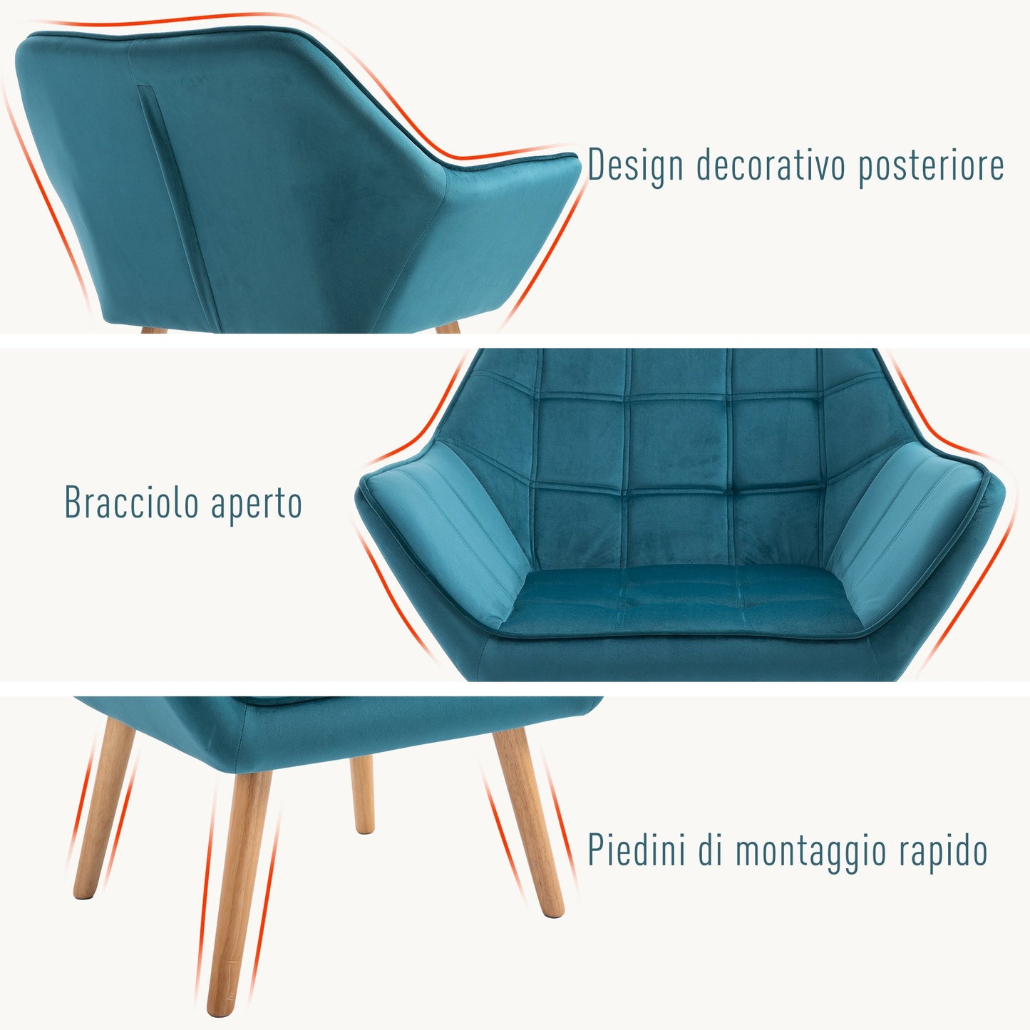 TROMSO | Nordic Design Armchair In Wood and Jade Velvet Effect, For Living Room or Office | 68.5x61x72.5 cm - Borgè