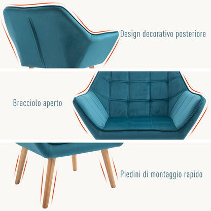 TROMSO | Nordic Design Armchair In Wood and Jade Velvet Effect, For Living Room or Office | 68.5x61x72.5 cm - Borgè