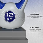 Kettlebell 12kg in PU and Sand with Flat Base and Handle for Deadlifts, Squats and Lifts, 24x17x28 cm, Blue - Borge' Group Limited