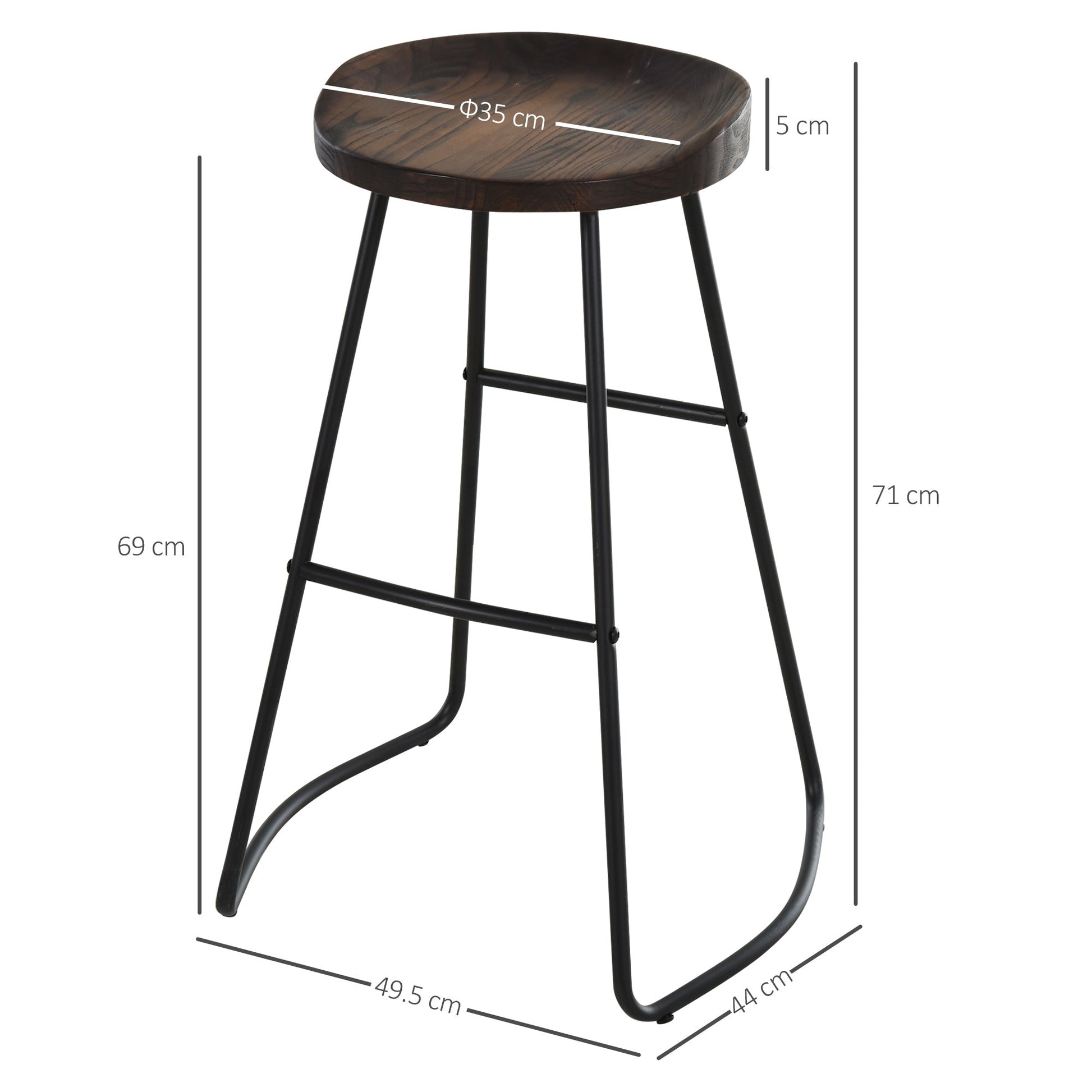 Set 2 High Stools from industrial style bar in black steel and wood - Borgè