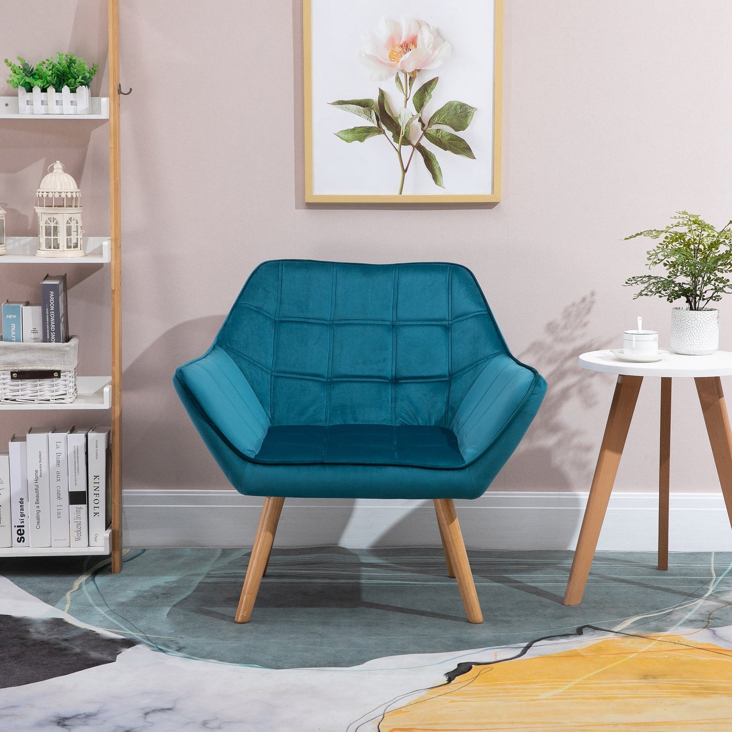 TROMSO | Nordic Design Armchair In Wood and Jade Velvet Effect, For Living Room or Office | 68.5x61x72.5 cm - Borgè