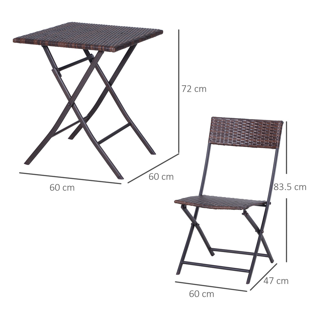 3-Piece Folding Garden Set, PE Rattan and Metal, 2 Chairs and Coffee Table, UV Protection, Balcony Furniture Set, for Patio and Backyard, Brown - Borge' Group Limited