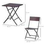 3-Piece Folding Garden Set, PE Rattan and Metal, 2 Chairs and Coffee Table, UV Protection, Balcony Furniture Set, for Patio and Backyard, Brown - Borge' Group Limited