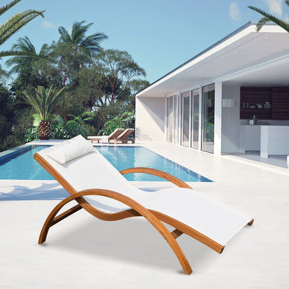 Outsunny ergonomic garden deckchair with padded wooden headrest fabric 161 x 72 x 68 cm cream