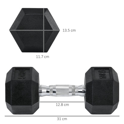 Homcom Set 2 hexagonal dumbbells from 10kg in metal and rubber for workout in the gym, home and office, black - Borgè