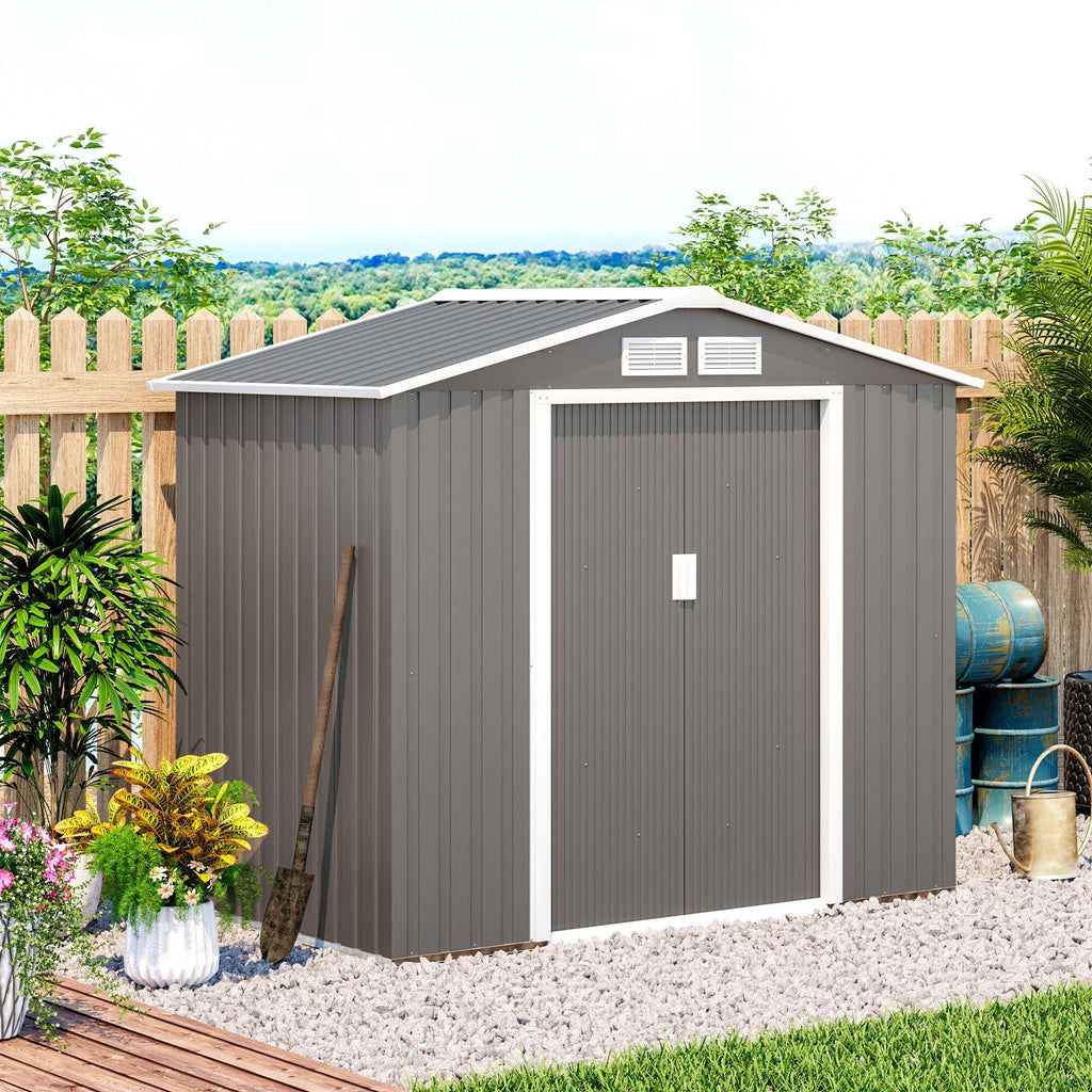 Outsunny Garden House Gate Glast Loan Utensils with sliding doors, 213x130x185cm, Grey - Borgè