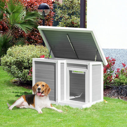 Pawhut Outdoor Dog House with opening roof and window, 102x70x73cm, Grey - Borgè