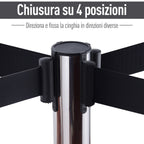 Silver Retractable Bollards | with black ribbon of 2m in Stainless Steel and Nylon | ф32x90cm - Borgè