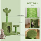 Cat Tree for cats with Scratch Pole up to 4.5kg in the shape of cactus with balls and Bed, 60x35x78cm - green - Borge' Group Limited