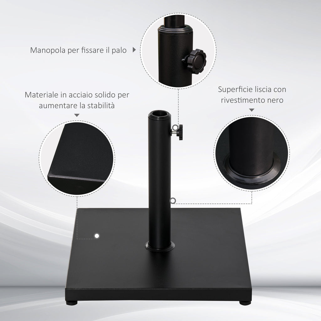 18kg Square Umbrella Base for Ø3/3.5/3.8cm Poles, 45x45x39cm, Black - Borge' Group Limited