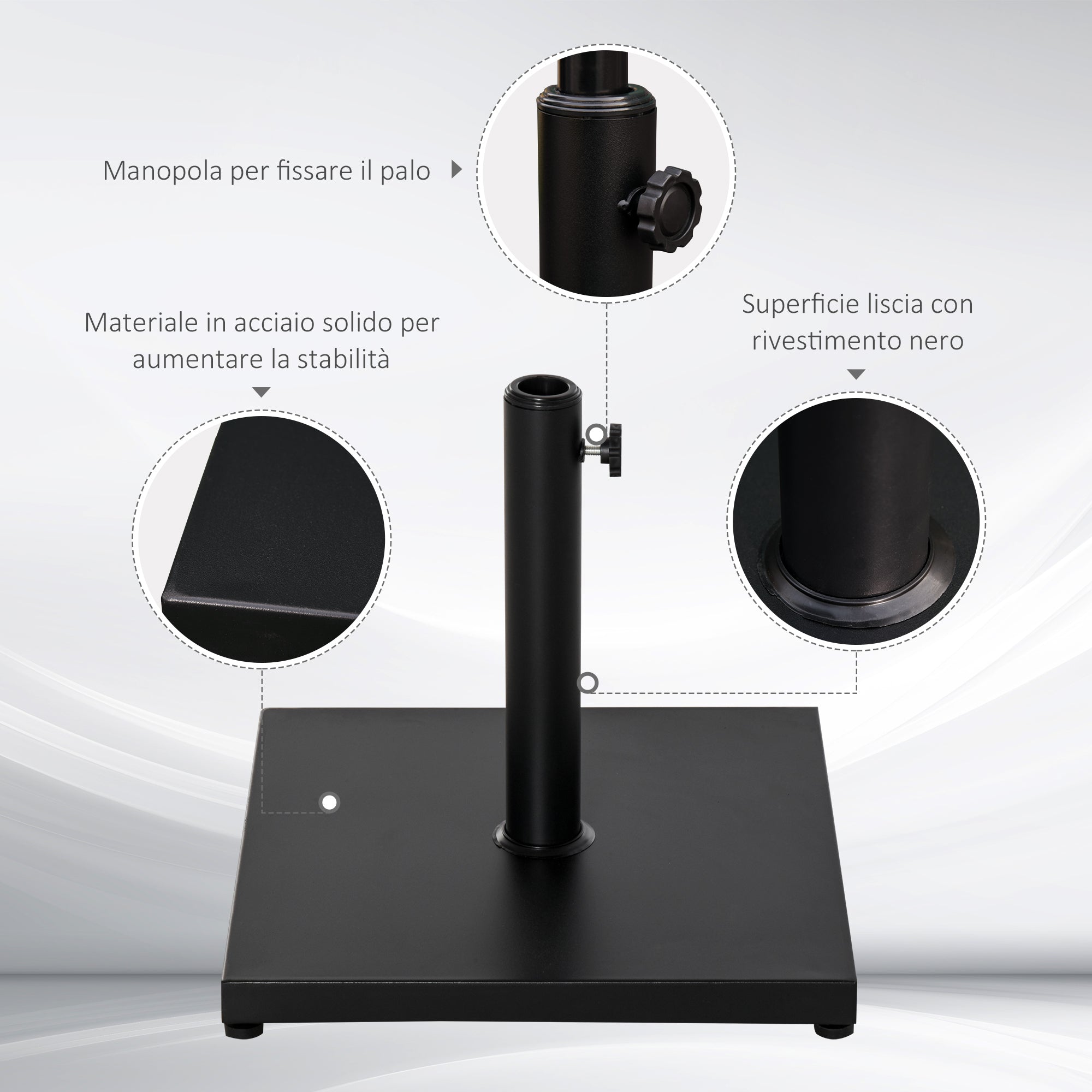 18kg Square Umbrella Base for Ø3/3.5/3.8cm Poles, 45x45x39cm, Black - Borge' Group Limited