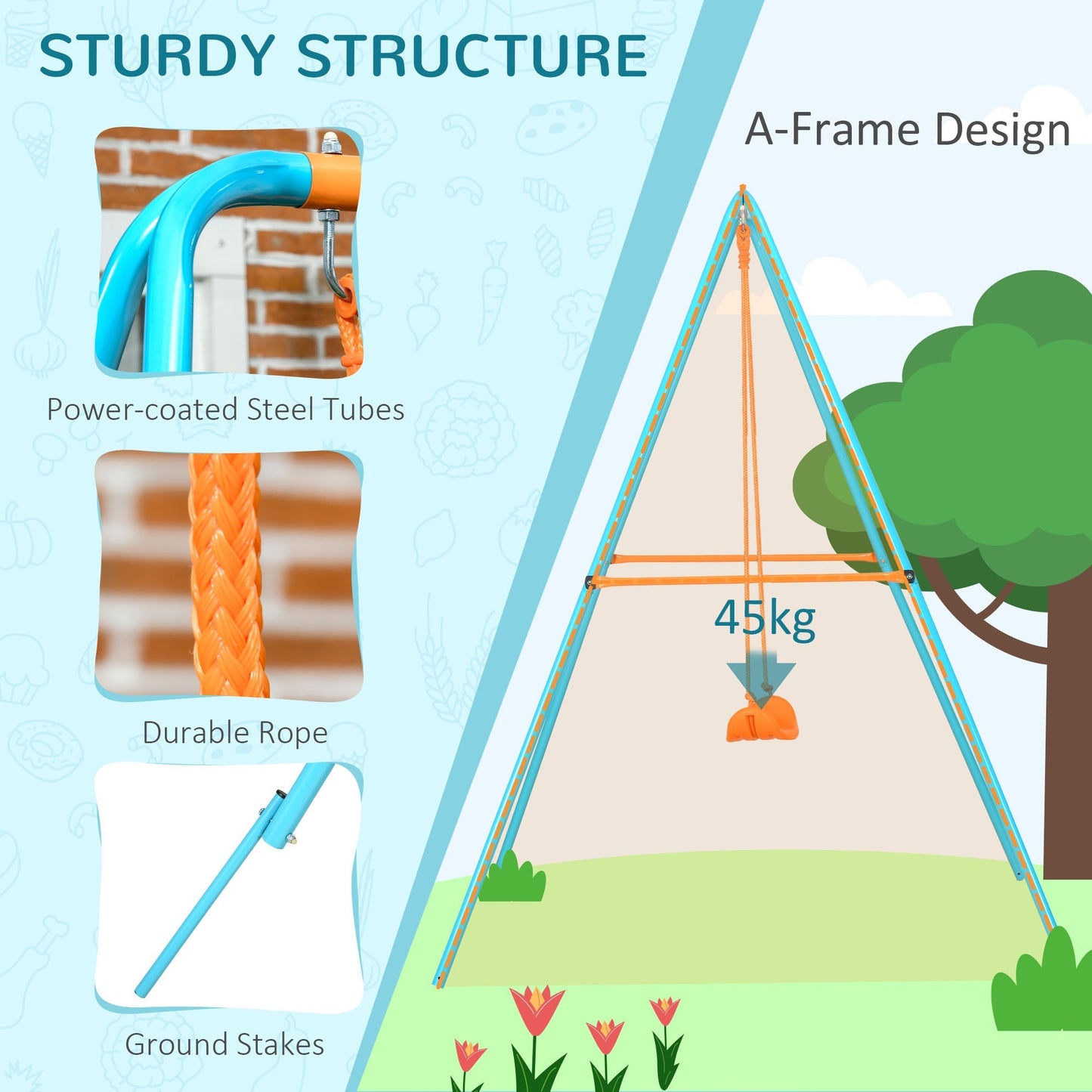 Outsunny swing for children 3-8 years as a garden in steel and pe with seat and pickets, 163x145x181 cm