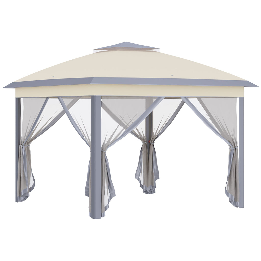 Pop Up Gazebo, Double Roof Foldable Canopy Tent with Zippered Mesh Sidewalls, Height Adjustable and Carrying Bag, Event Tent for Patio Garden Backyard, Beige 330x330x288cm - Borge' Group Limited