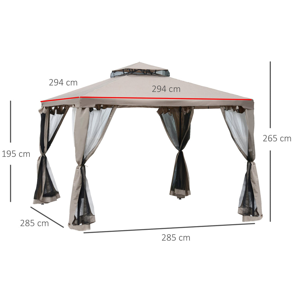 3x3m Garden Gazebo with Mosquito Net, Metal Frame and Polyester Cover, Taupe - Borge' Group Limited