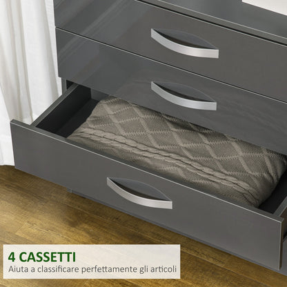 Glossy Grey Chest of Drawers with Metal Handles for Bedroom | 75x36x72 cm