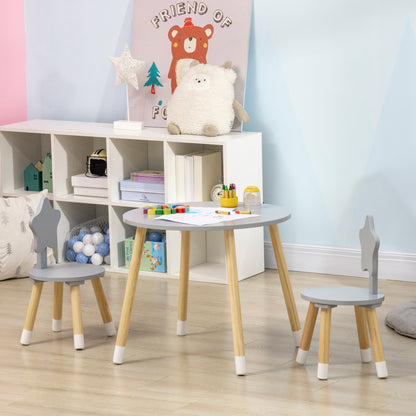 set table with 2 children's chairs in wood, age from 18 months to 4 years, Grey - Borgè