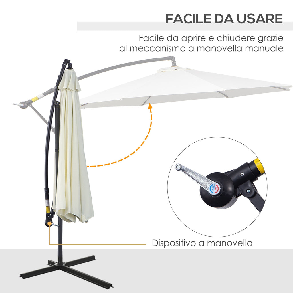 Outdoor Umbrella 3x2.5m with Crank, in Steel and Anti-UV Polyester, Cream - Borge' Group Limited
