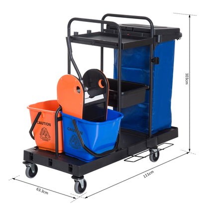 Multiuse professional cleaning trolley with 2 dry 18l skills and wheels, blue - Borgè